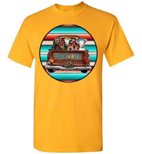 Farm Life Animals In Old Truck Graphic Tee Shirt Top T-Shirt
