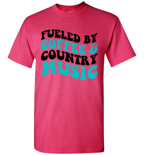 Fueled By Coffee & Country Music Graphic Tee Shirt Top T-Shirt