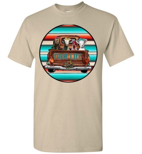 Farm Life Animals In Old Truck Graphic Tee Shirt Top T-Shirt