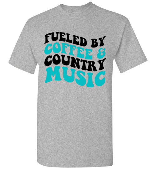 Fueled By Coffee & Country Music Graphic Tee Shirt Top T-Shirt