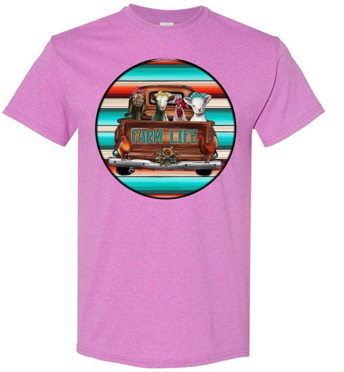 Farm Life Animals In Old Truck Graphic Tee Shirt Top T-Shirt