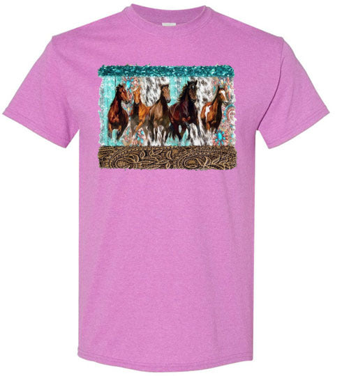 Group Of Horses Graphic Print Tee Shirt Top