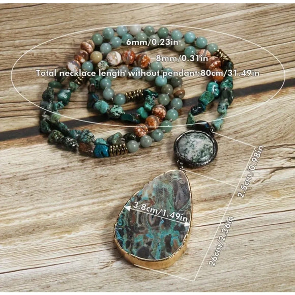 Natural Stone Agate Bohemian Vintage Tribal Teardrop Long Sweater Necklace