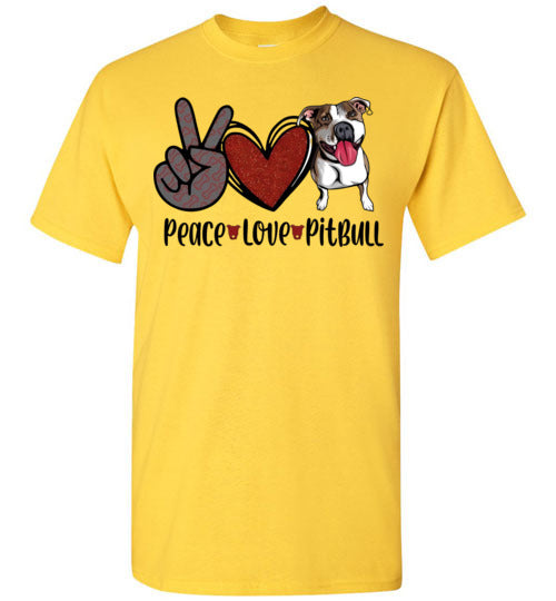 Peace Love Pitbull Dog Tee Shirt Top T-Shirt
