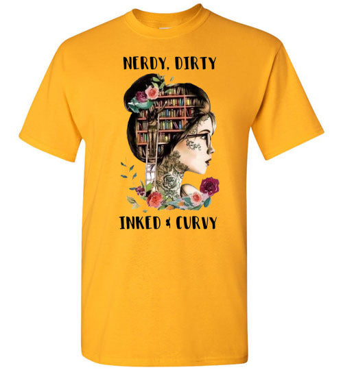 Nerdy Dirty Inked and Curvy Tattoo Lady Tee Shirt Top T-Shirt