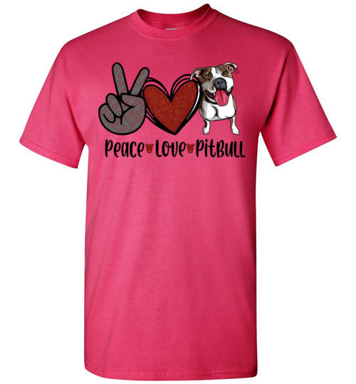 Peace Love Pitbull Dog Tee Shirt Top T-Shirt