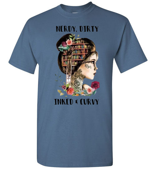 Nerdy Dirty Inked and Curvy Tattoo Lady Tee Shirt Top T-Shirt