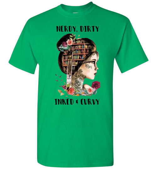 Nerdy Dirty Inked and Curvy Tattoo Lady Tee Shirt Top T-Shirt