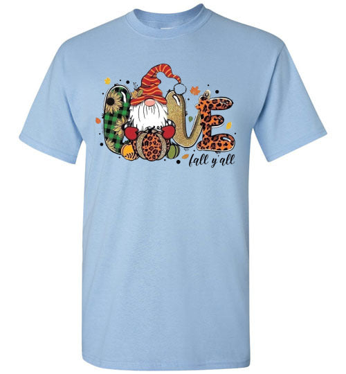 Love Fall Ya'll Gnome Autumn Graphic Tee Shirt top