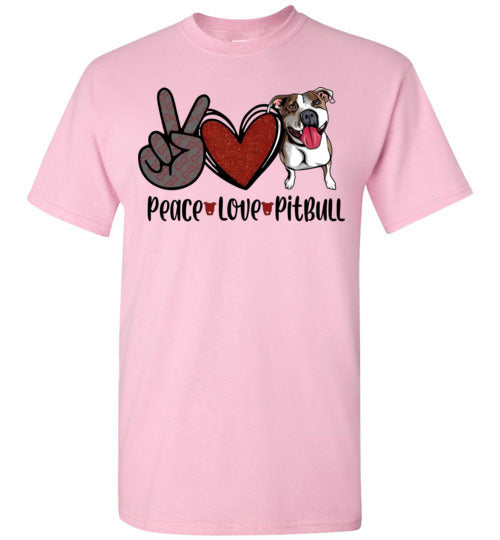 Peace Love Pitbull Dog Tee Shirt Top T-Shirt