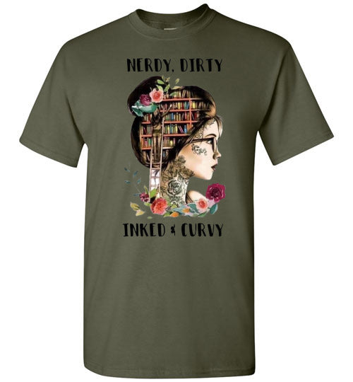 Nerdy Dirty Inked and Curvy Tattoo Lady Tee Shirt Top T-Shirt