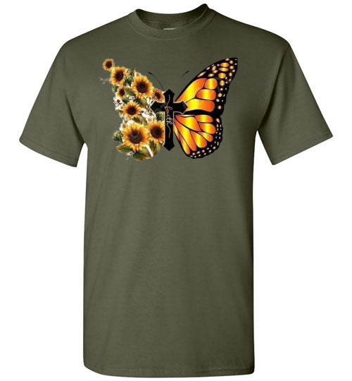 Cross Butterfly Floral Tee Shirt Top