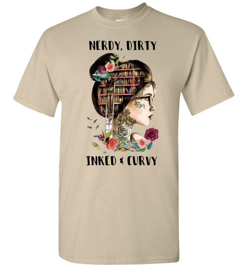 Nerdy Dirty Inked and Curvy Tattoo Lady Tee Shirt Top T-Shirt