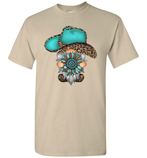 Gnome Leopard Cowboy Hat Graphic Tee Shirt top