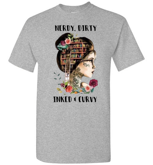 Nerdy Dirty Inked and Curvy Tattoo Lady Tee Shirt Top T-Shirt