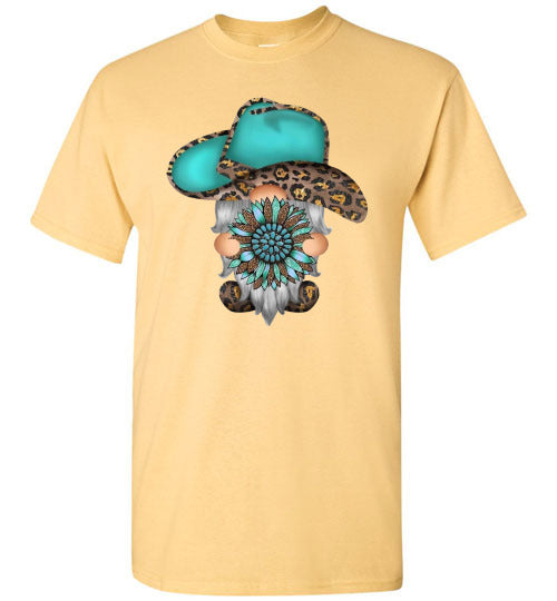 Gnome Leopard Cowboy Hat Graphic Tee Shirt top