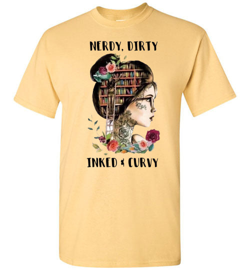 Nerdy Dirty Inked and Curvy Tattoo Lady Tee Shirt Top T-Shirt
