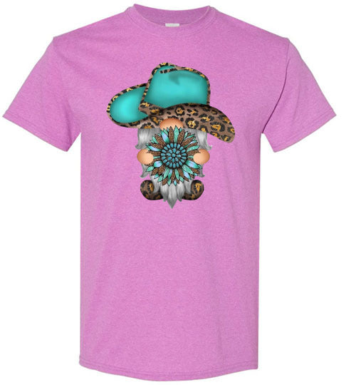 Gnome Leopard Cowboy Hat Graphic Tee Shirt top