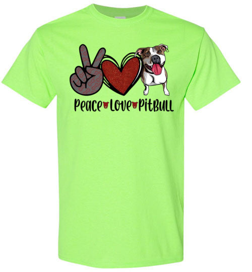 Peace Love Pitbull Dog Tee Shirt Top T-Shirt