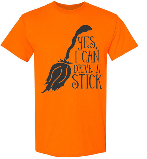 I Can Drive A Stick Halloween Witch Graphic Tee Shirt Top