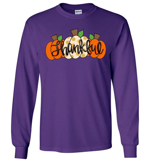Thankful Pumpkins Long Sleeve Graphic Tee Shirt Top