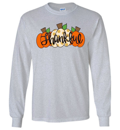 Thankful Pumpkins Long Sleeve Graphic Tee Shirt Top