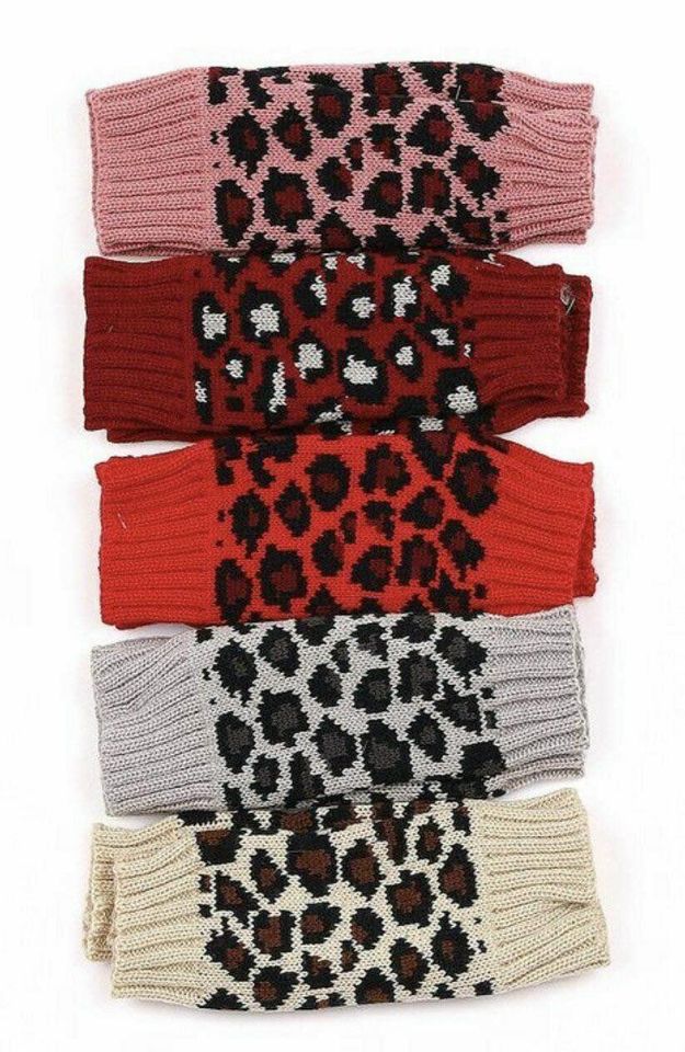 Leopard Animal Print Knitted Half Gloves