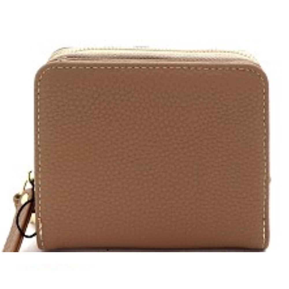 Taupe Zipper Compartment Small Bi-Fold Wristlet Wallet