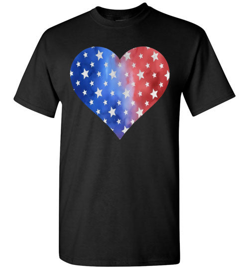 Patriotic Americana Heart With Stars Graphic Print Tee Shirt Top T-Shirt