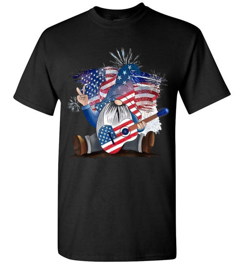 Patriotic Gnome With Guitar Americana Graphic Tee Shirt Top T-Shirt