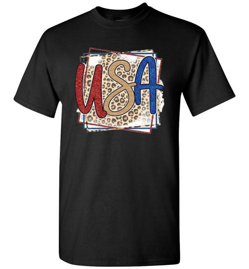 USA Leopard Print Patriotic Americana Graphic Tee Shirt top T-Shirt