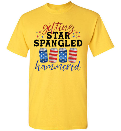 Getting Star Spangled Hammered Funny Patriotic Drinking Graphic Tee Shirt Top T-Shirt