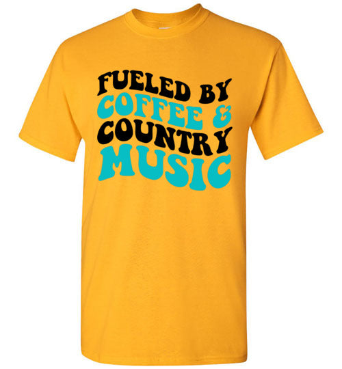 Fueled By Coffee & Country Music Graphic Tee Shirt Top T-Shirt