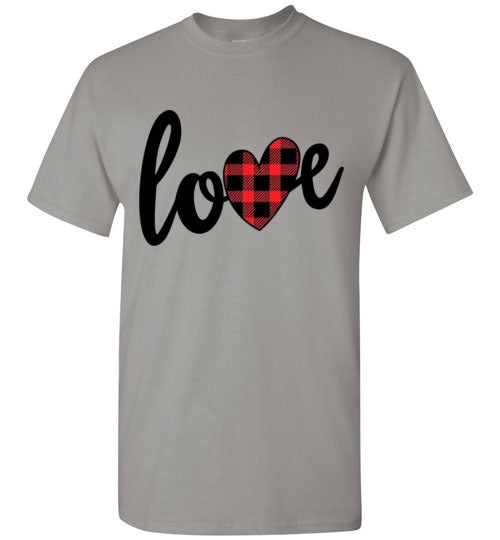 Love Buffalo Check Heart Valentine's Day Graphic Tee Shirt Top