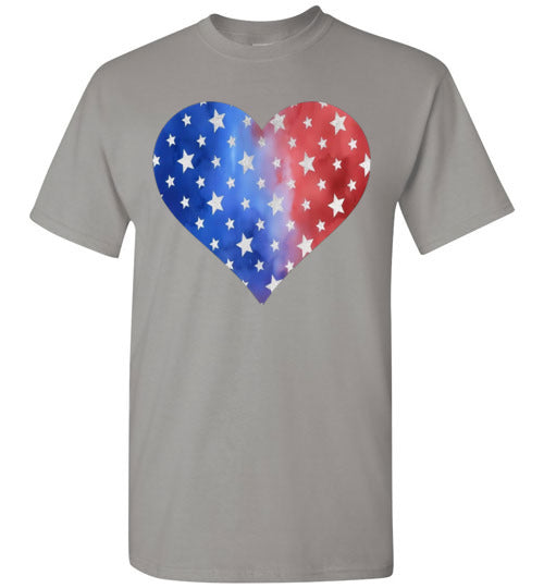 Patriotic Americana Heart With Stars Graphic Print Tee Shirt Top T-Shirt