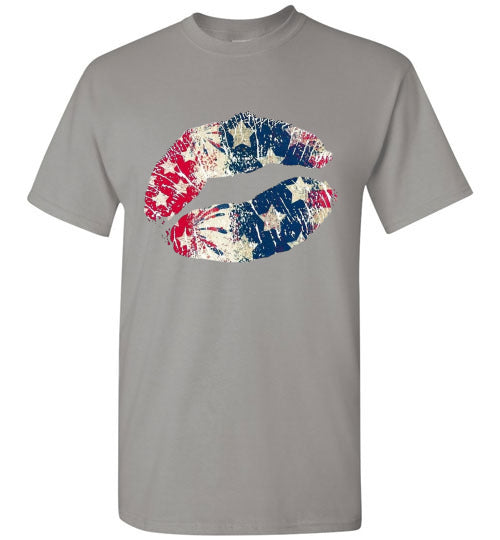 Star Bangles Banner Kiss Lips Patriotic Americana Graphic Tee Shirt Top T-Shirt