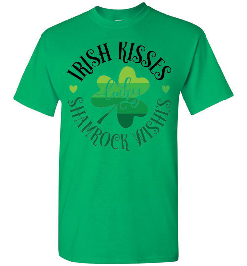 Irish Kisses Shamrock Wishes St Ptrick's Day Irish Clover Top Tee Shirt