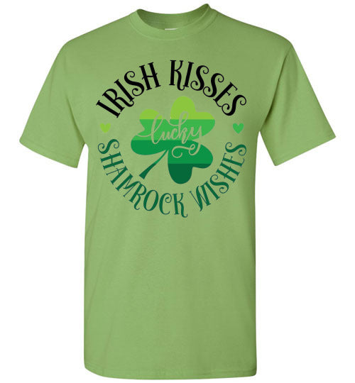 Irish Kisses Shamrock Wishes St Ptrick's Day Irish Clover Top Tee Shirt