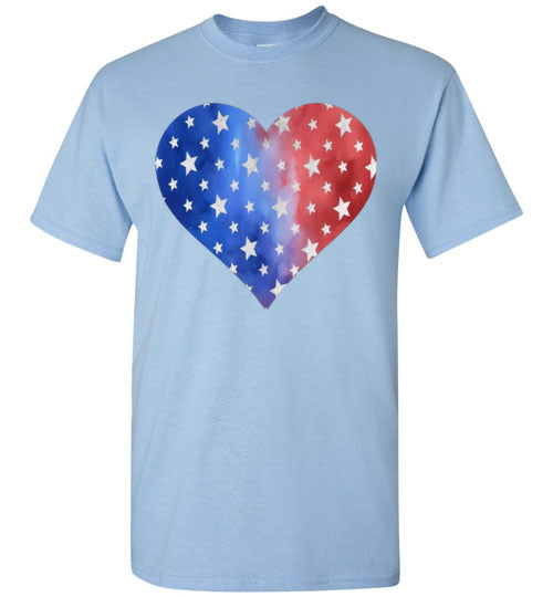 Patriotic Americana Heart With Stars Graphic Print Tee Shirt Top T-Shirt