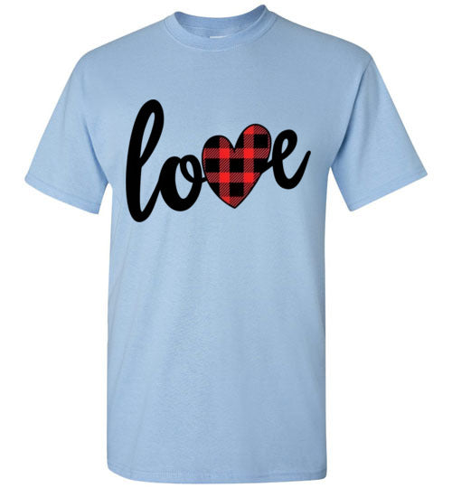 Love Buffalo Check Heart Valentine's Day Graphic Tee Shirt Top