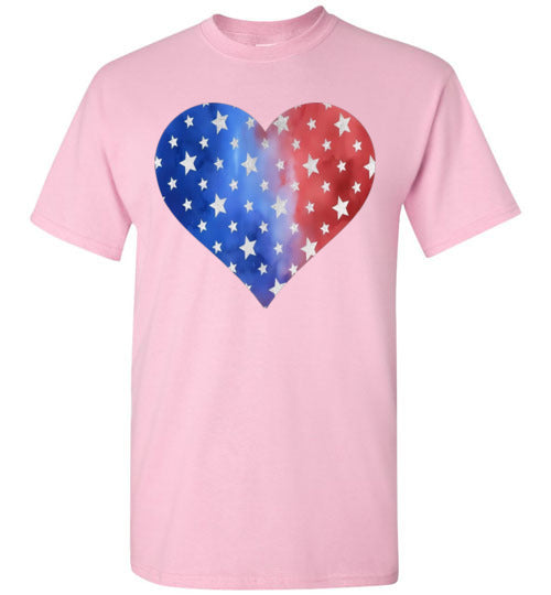 Patriotic Americana Heart With Stars Graphic Print Tee Shirt Top T-Shirt