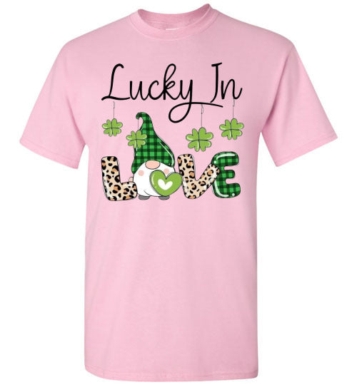 Lucky In Love Irish St Patrick's Day Gnome Graphic Tee Shirt Top T-Shirt