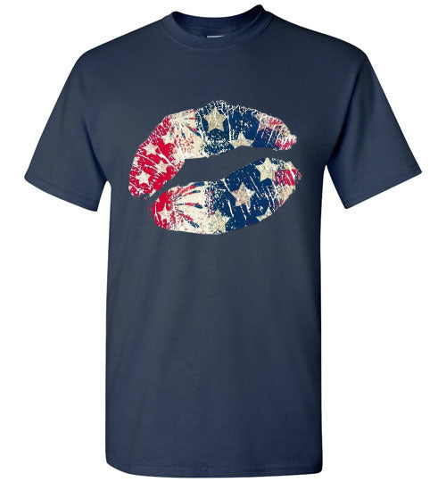 Star Bangles Banner Kiss Lips Patriotic Americana Graphic Tee Shirt Top T-Shirt