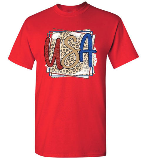 USA Leopard Print Patriotic Americana Graphic Tee Shirt top T-Shirt