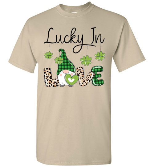 Lucky In Love Irish St Patrick's Day Gnome Graphic Tee Shirt Top T-Shirt