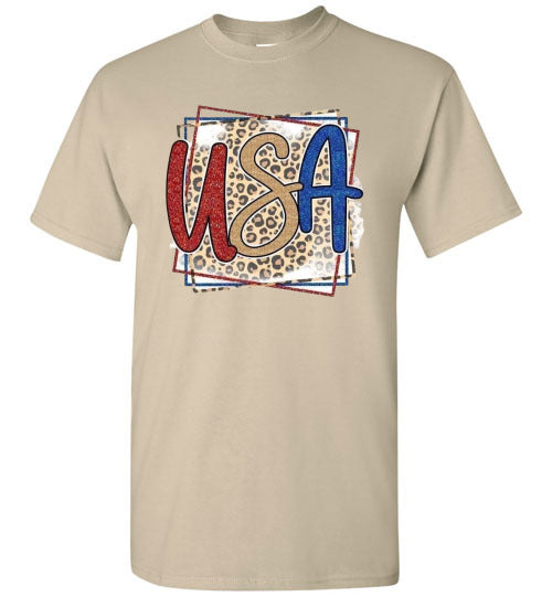 USA Leopard Print Patriotic Americana Graphic Tee Shirt top T-Shirt