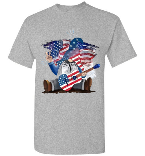 Patriotic Gnome With Guitar Americana Graphic Tee Shirt Top T-Shirt