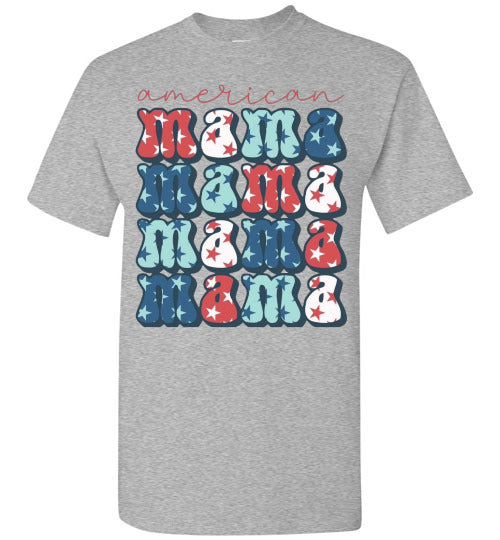 American Mama Patriotic Americana Graphic Tee Shirt Top T=Shirt