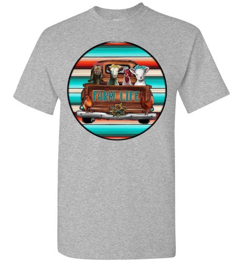Farm Life Animals In Old Truck Graphic Tee Shirt Top T-Shirt