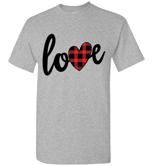 Love Buffalo Check Heart Valentine's Day Graphic Tee Shirt Top